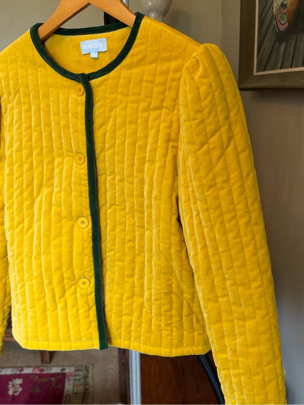 Urge Quilted Yellow Jacket with Dark Green Trim - Picture 10 of 10